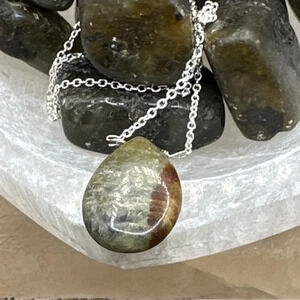 Labradorite raindrop pendant sterling silver necklace/worry stone/